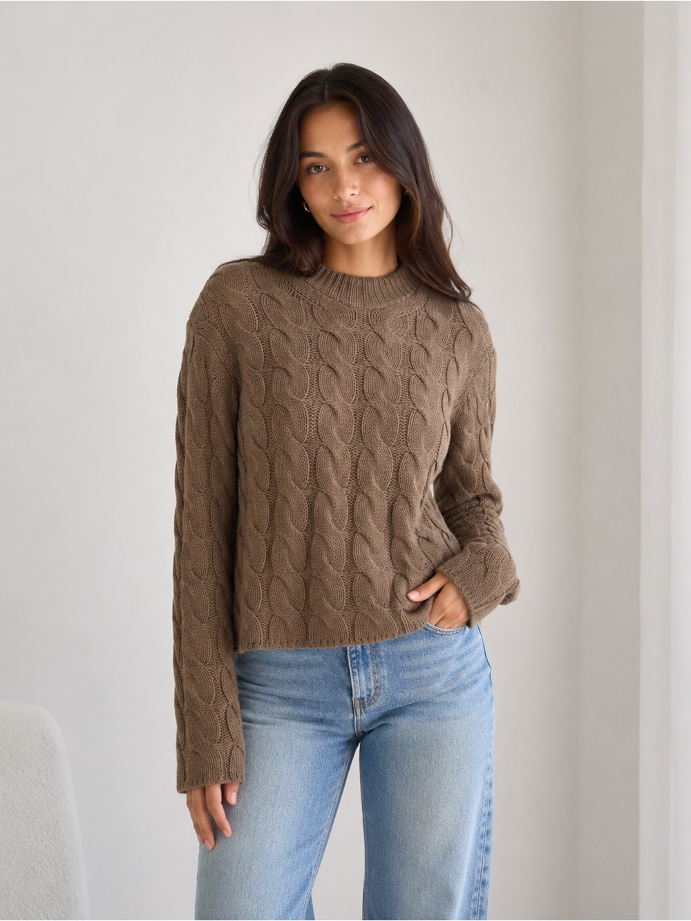 Theory Brown Cable Knit Sweater